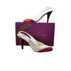 Vintage Garolini Mes Amis Slingback Heels White Red Italy Leather Size 6.5 N